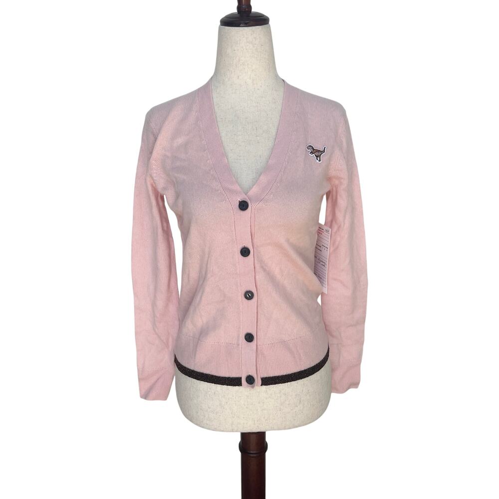 Coach Pink V-Neck Button Cardigan with Dark Trim